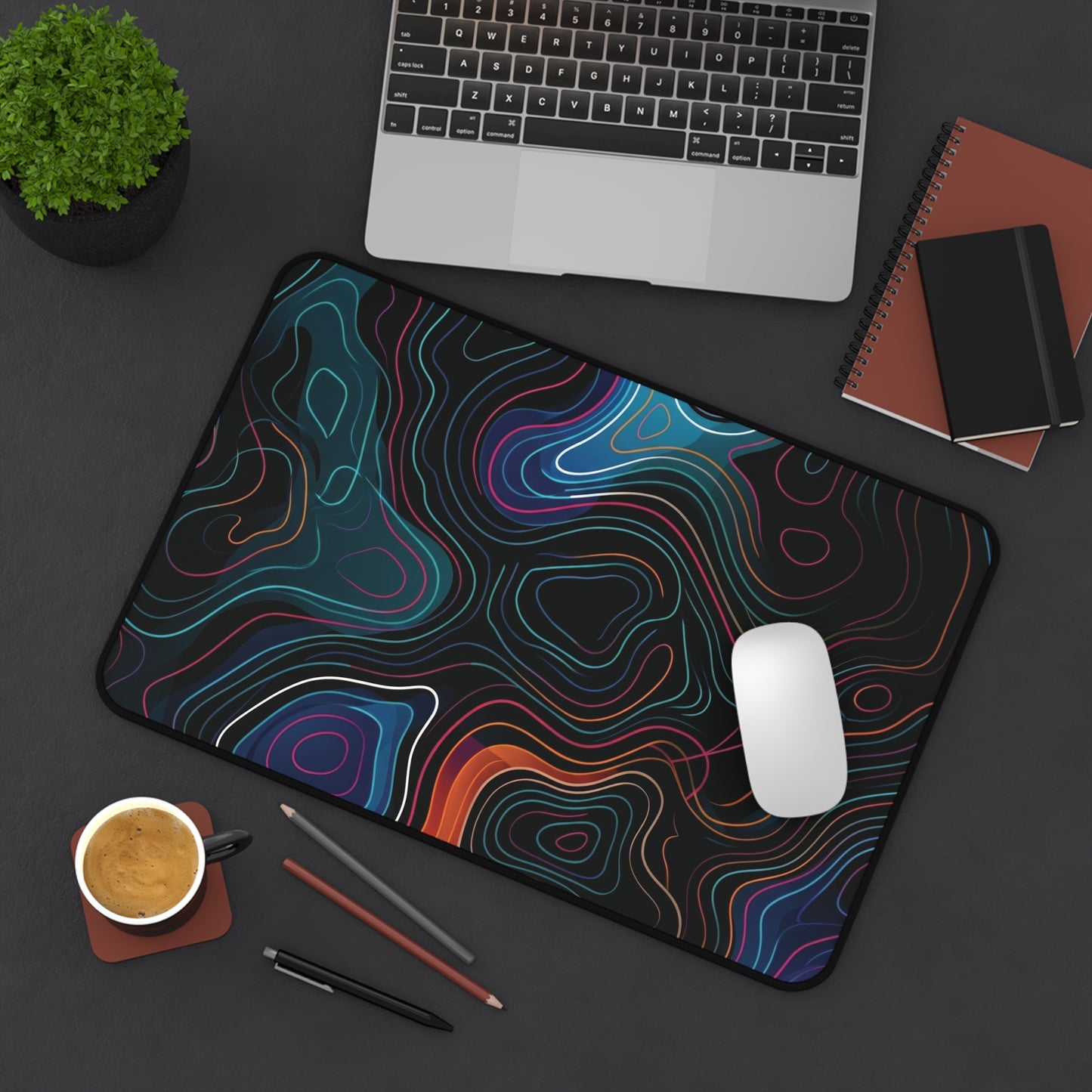 Abstract Topographic Desk Mat — Colorful Contour Gaming & Office Mouse Pad