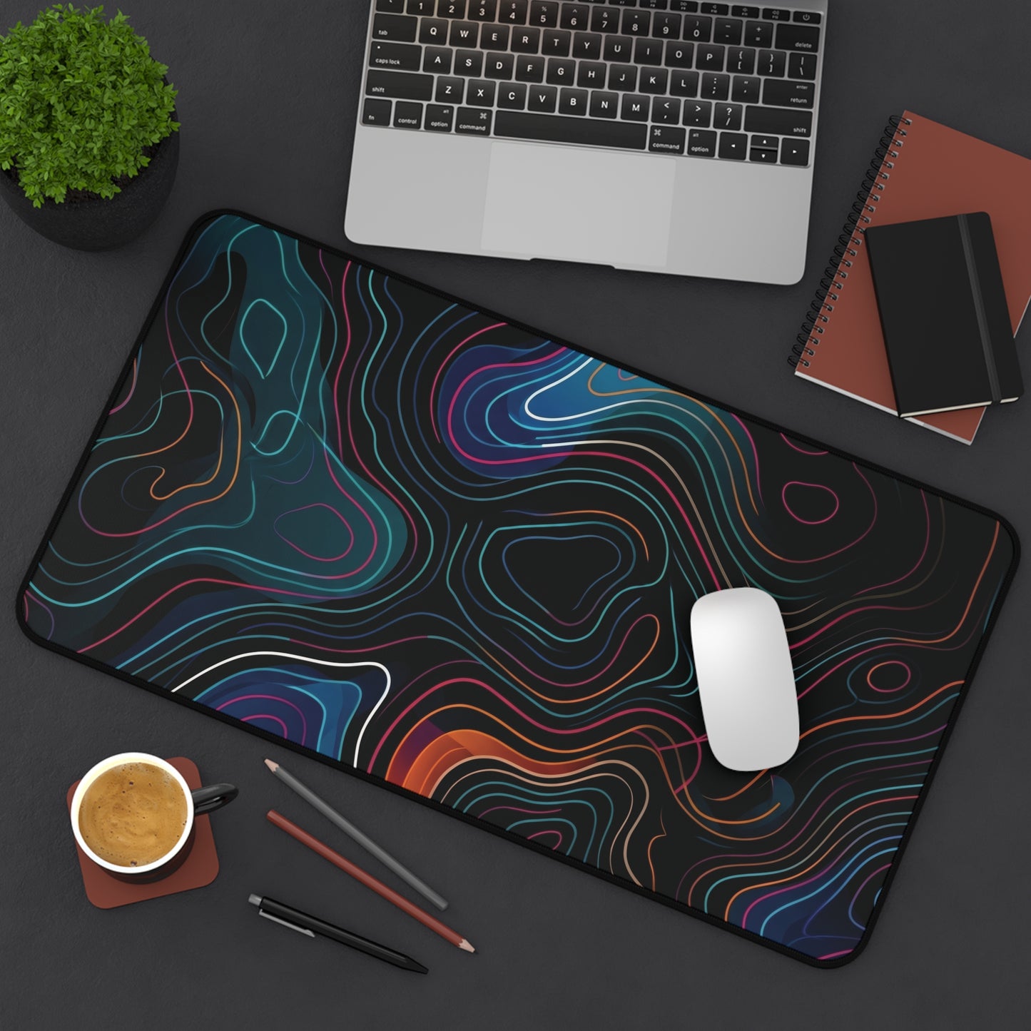 Abstract Topographic Desk Mat — Colorful Contour Gaming & Office Mouse Pad