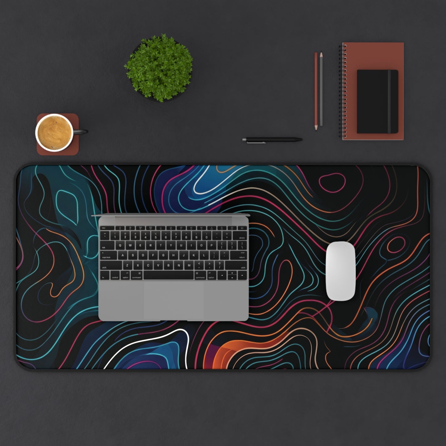 Abstract Topographic Desk Mat — Colorful Contour Gaming & Office Mouse Pad