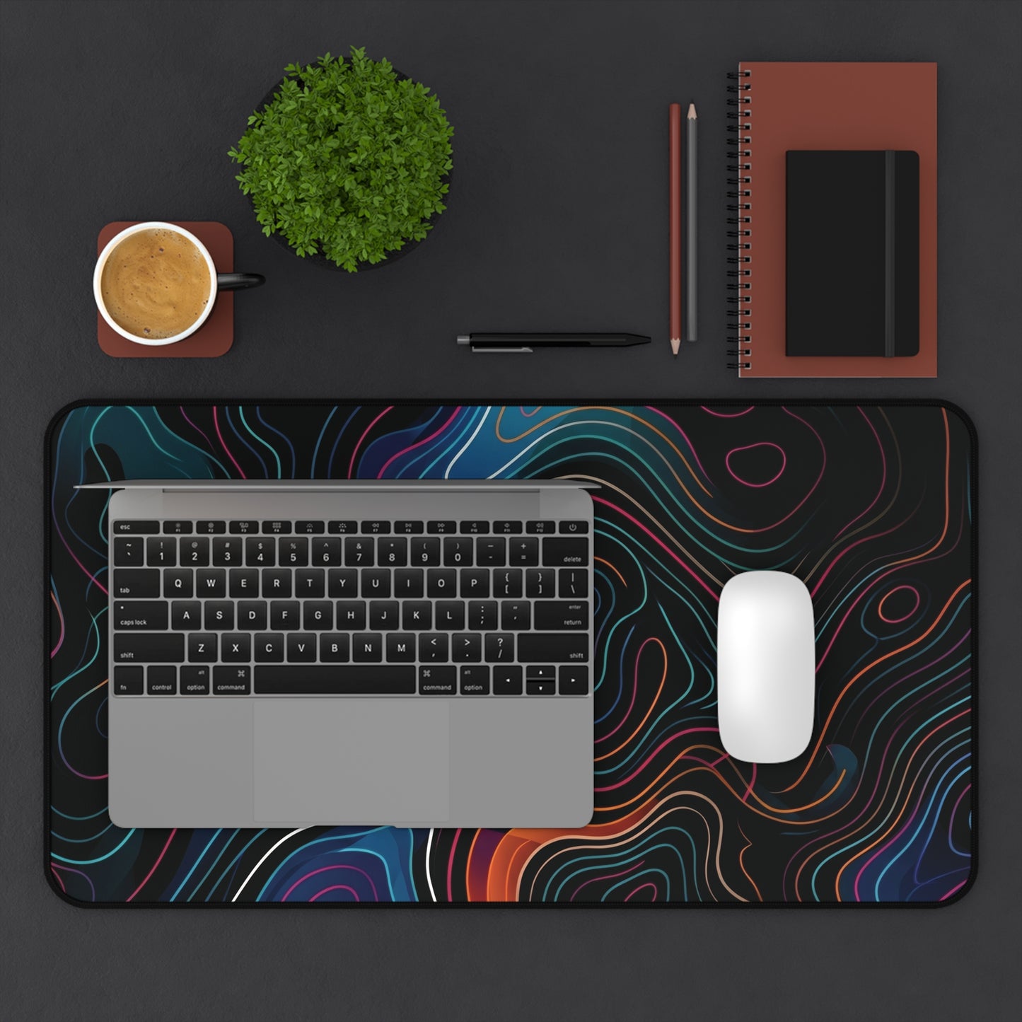 Abstract Topographic Desk Mat — Colorful Contour Gaming & Office Mouse Pad