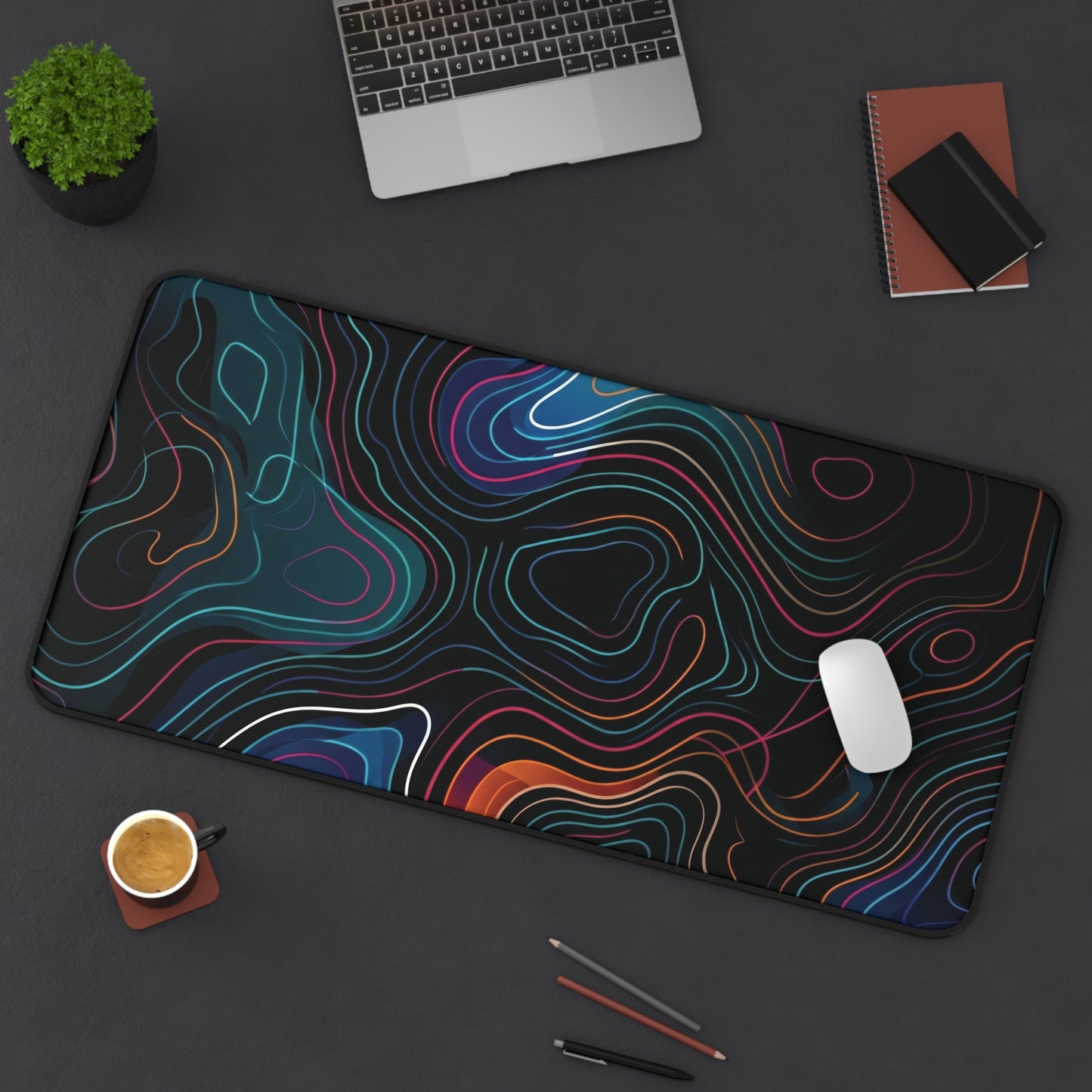 Abstract Topographic Desk Mat — Colorful Contour Gaming & Office Mouse Pad